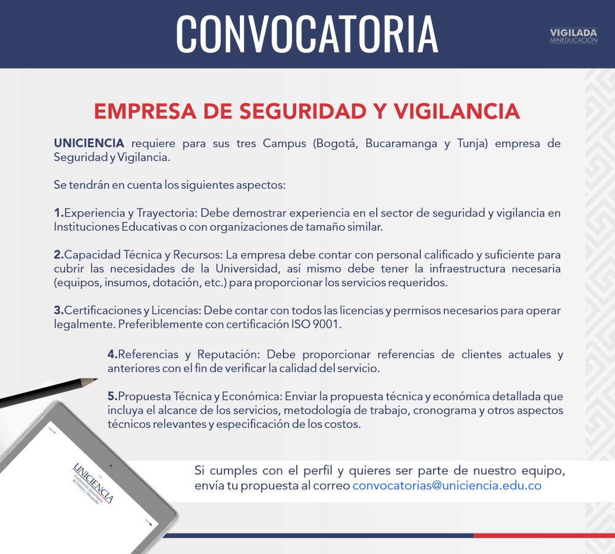 Convocatoria Empresa de Seguridad y Vigilancia