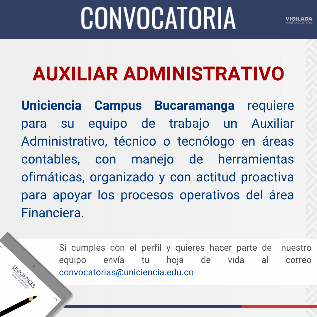 Convocatoria Auxiliar Administrativo Contable - Bucaramanga Octubre 2025