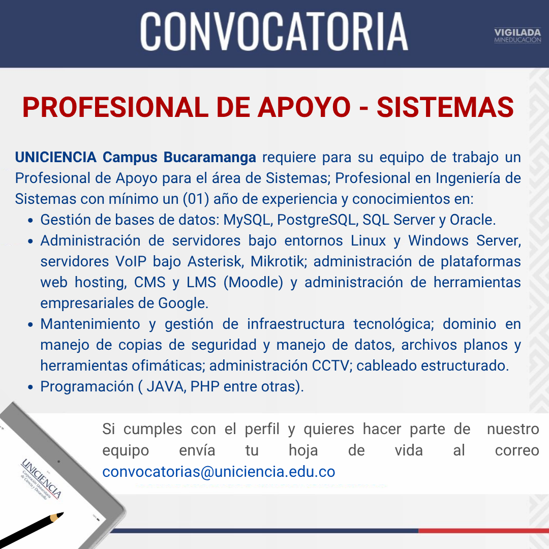 Convocatoria Profesional de Apoyo Sistemas Bucaramanga - Julio 2025