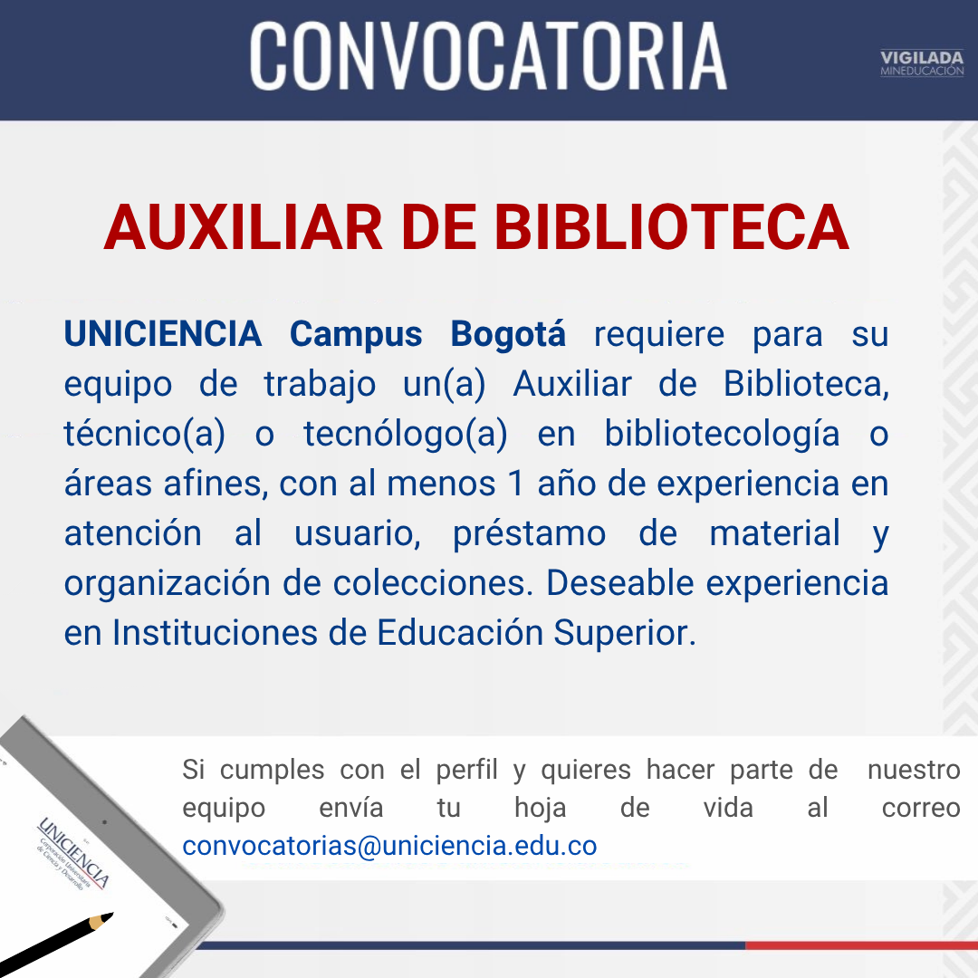 Convocatoria Auxiliar de Biblioteca - Bogotá Noviembre 2025