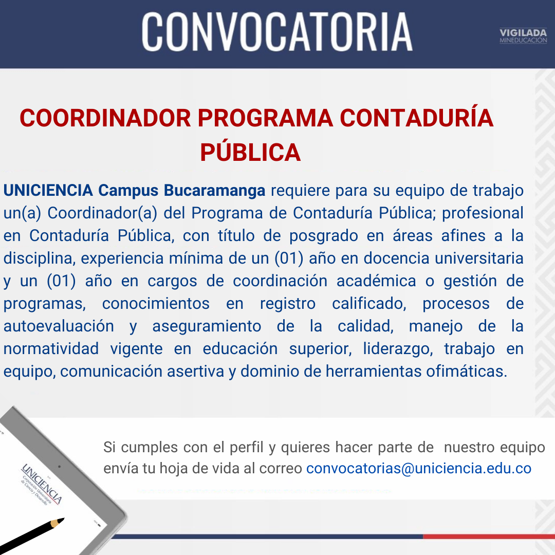 Convocatoria Coordinador Programa Contaduría Pública - Bucaramanga Diciembre 2025