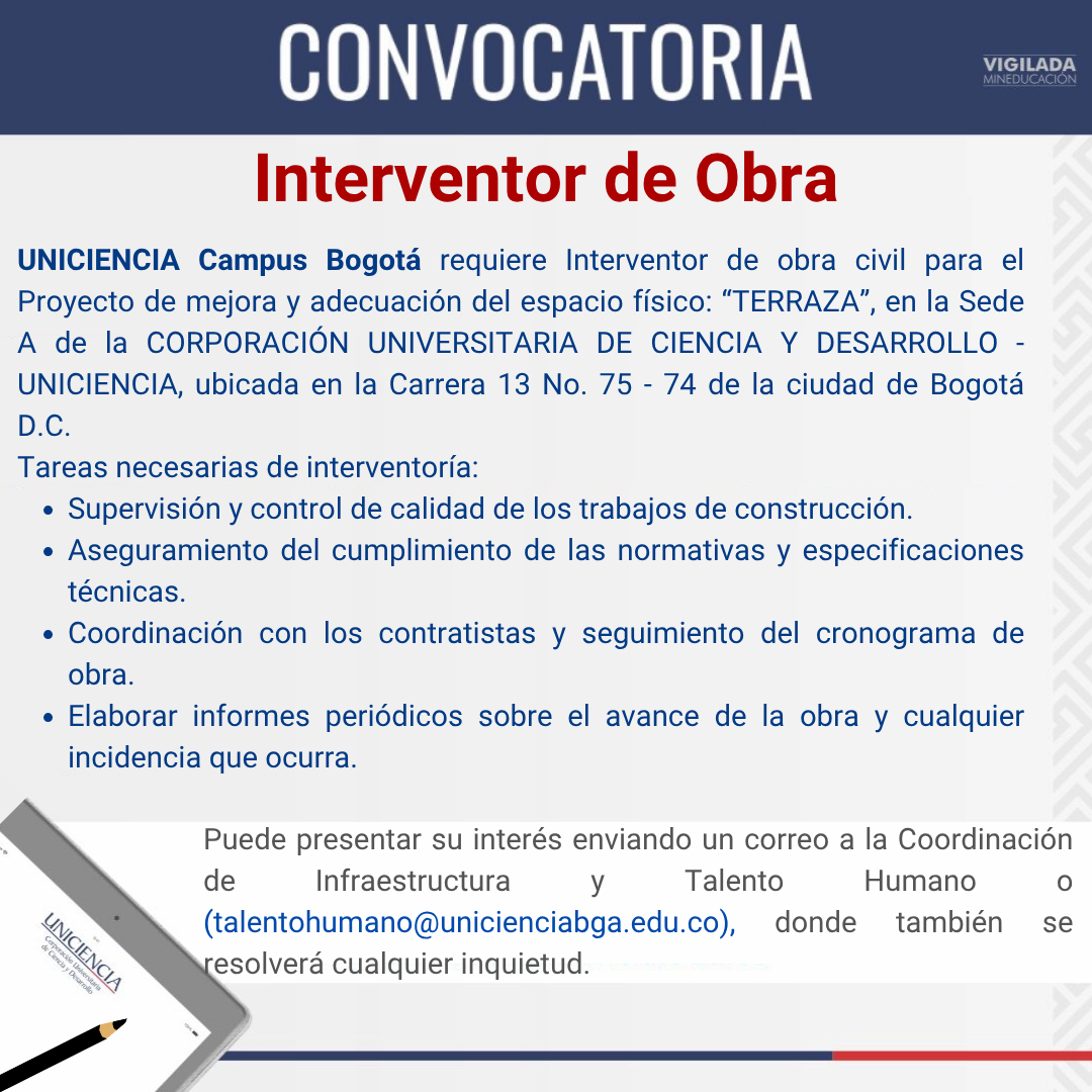 Convocatoria Interventor de Obra - Bogotá Octubre 2025 