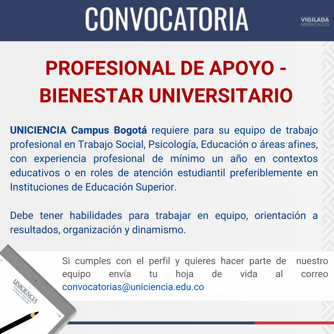 Convocatoria Profesional de Apoyo Bienestar Universitario - Bogotá Agosto 2025