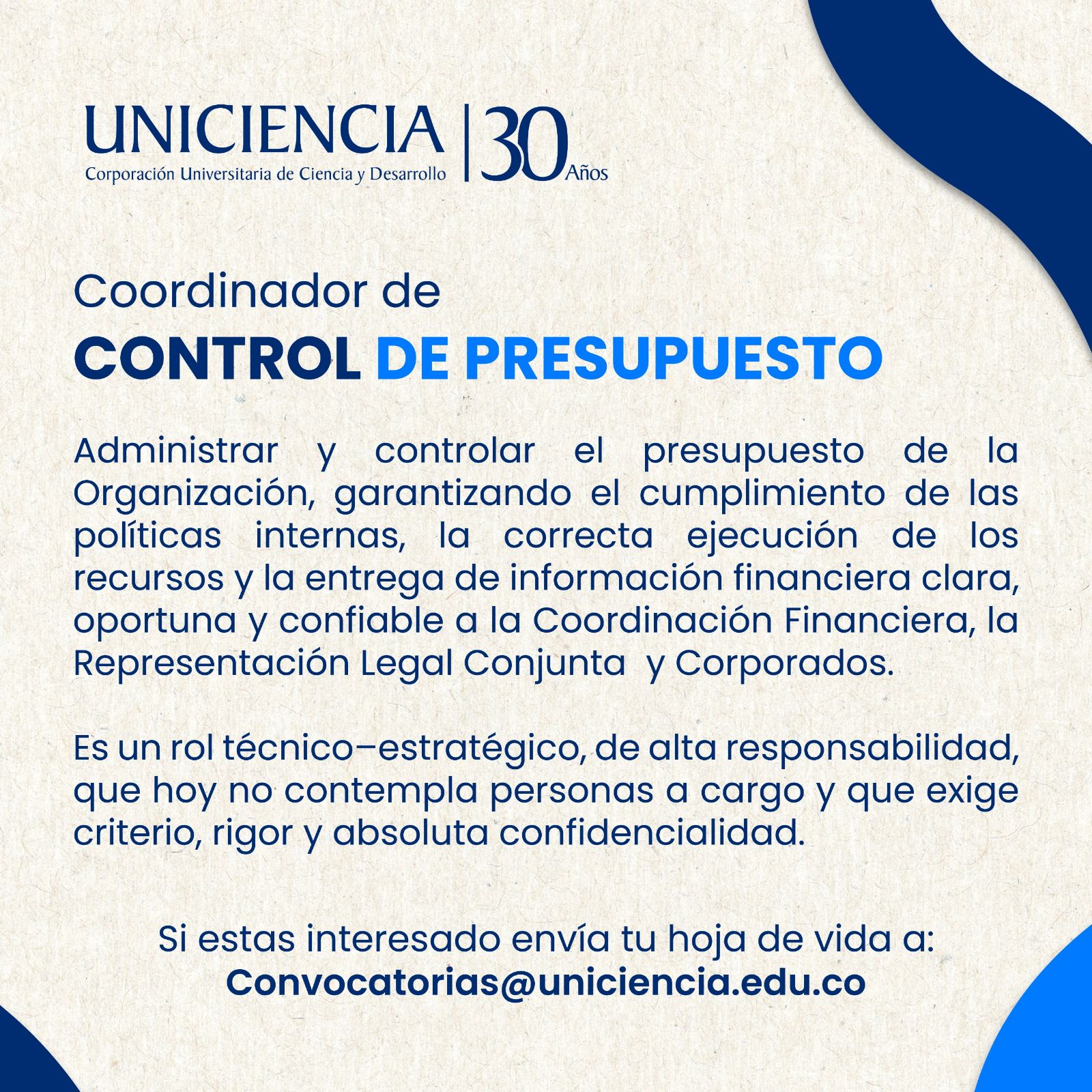 Convocatoria Coordinador de Control Presupuestal - Mayo 2026
