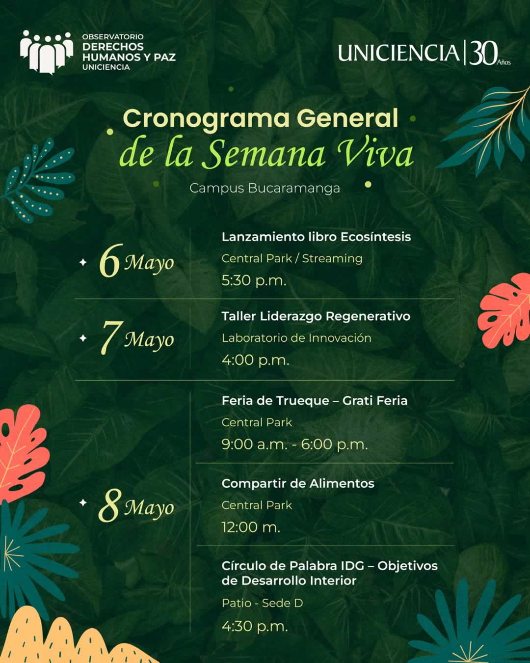 Cronograma General de la Semana Viva | UNICIENCIA