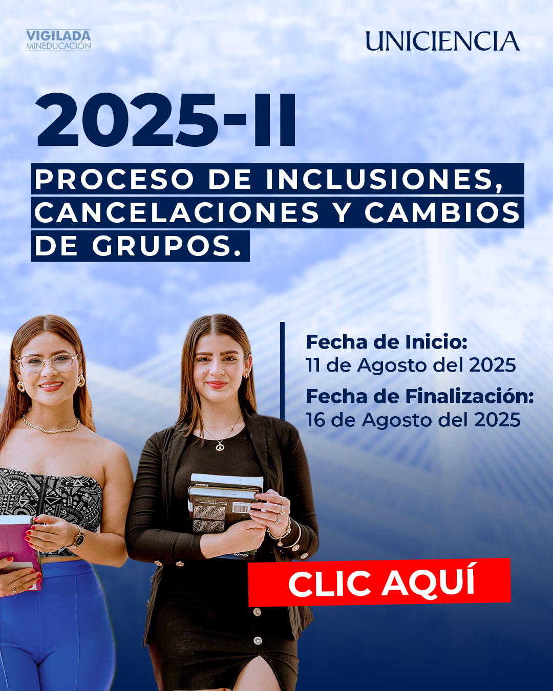 Cambios de horario, inclusiones y cancelaciones 20252 - UNICIENCIA