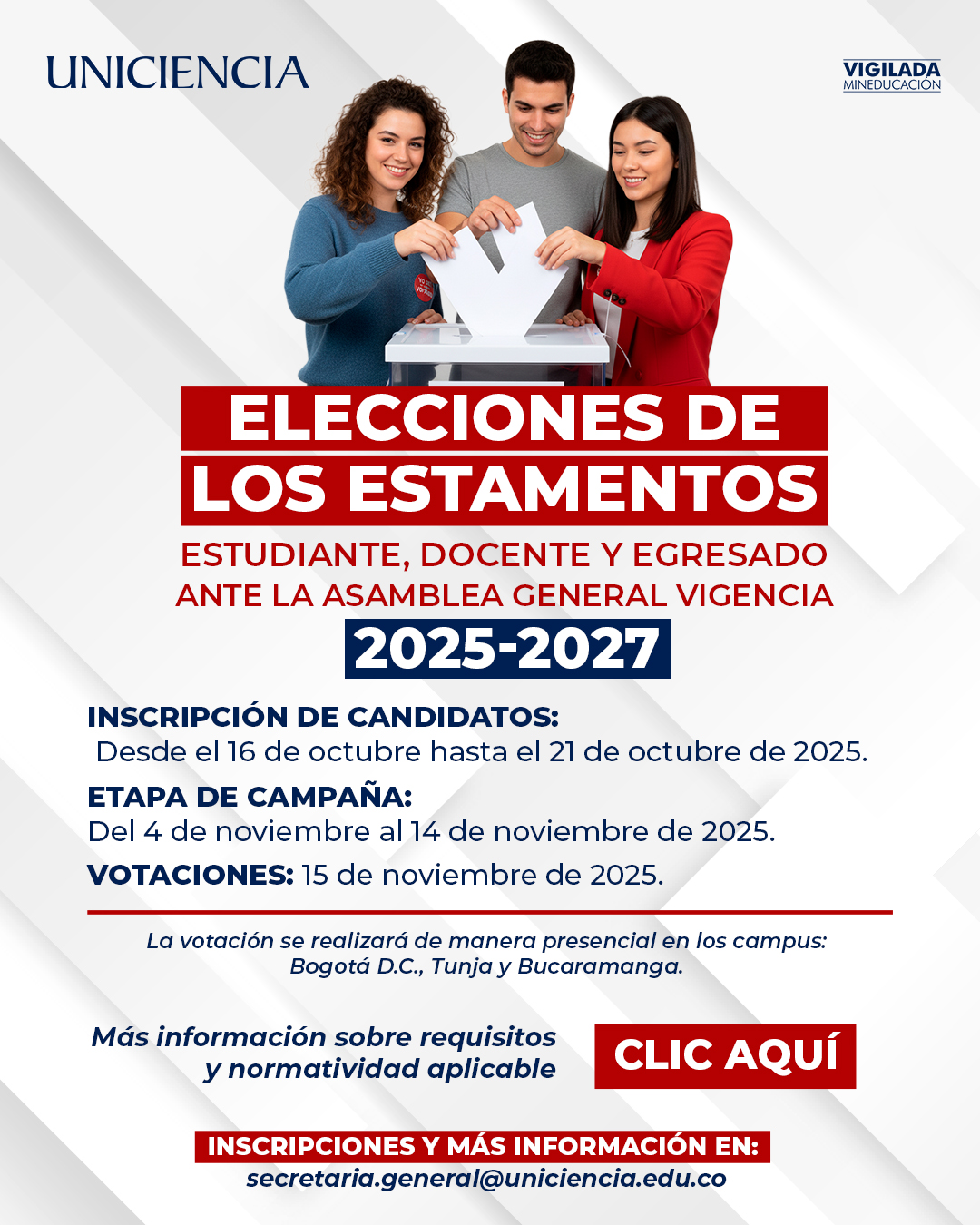 Elecciones Vigentes 2025 - 2027 | UNICIENCIA
