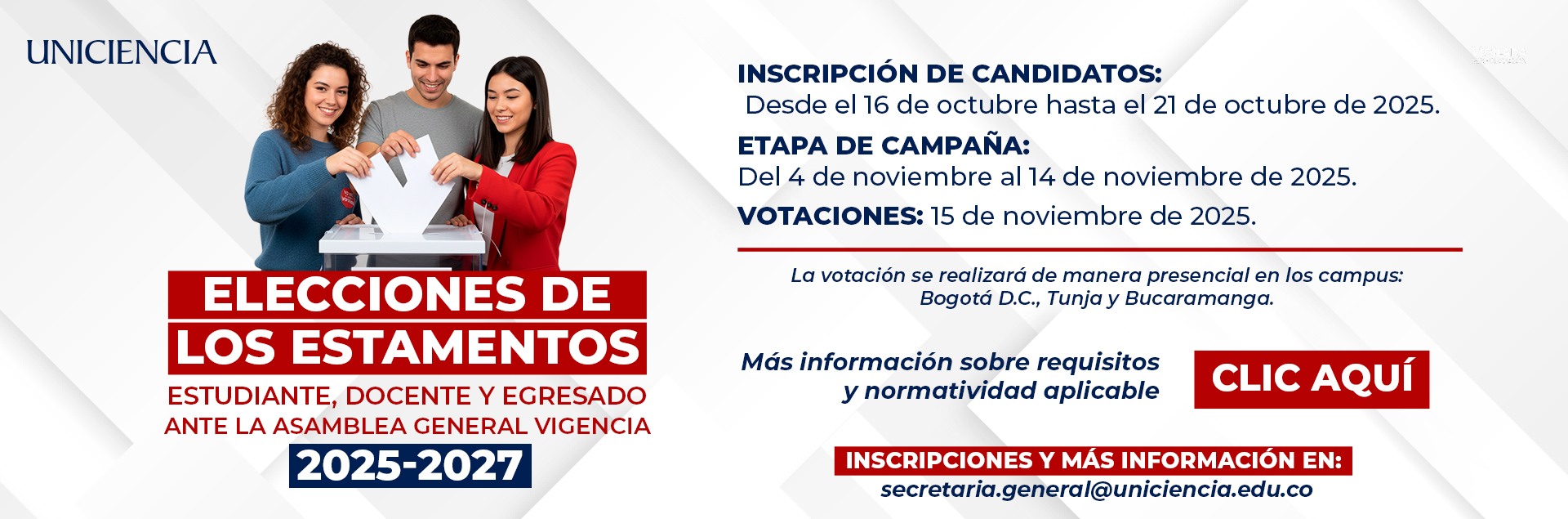 Elecciones Vigentes 2025 - 2027 | UNICIENCIA